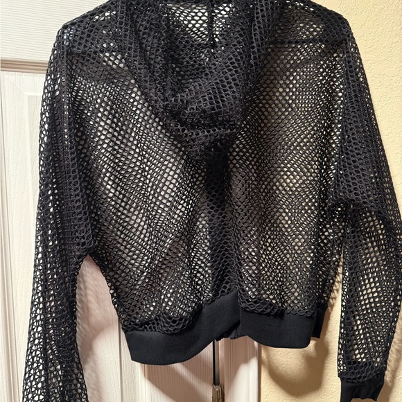 Elegant Black Mesh Women's Top with Hood - Picture 2 of 2